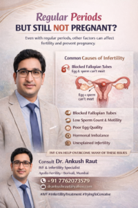 IVF specialist Dr. Ankush Raut explaining causes of infertility such as blocked fallopian tubes to a couple, with information about IVF treatment in Borivali Mumbai.